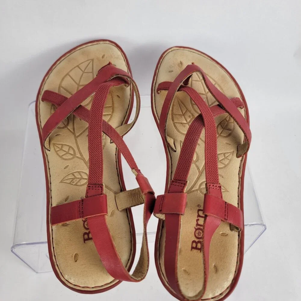 BORN Women's 8 Red Strappy Summer Sandals Flats Leather Boho Casual - Picture 7 of 12